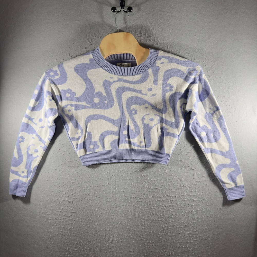 3227 | Hollister Psychedelic Floral Swirl Cropped Sweater Lavender Women S